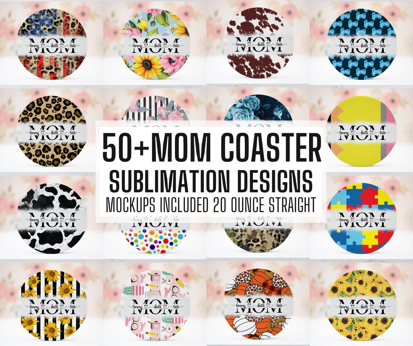 50+ Mom Split Car Coaster Sublimation Mega Bundle, MOCKUPS INCLUDED, Mother Sublimation Coaster, Sublimation Designs, Car Coaster Design PNG