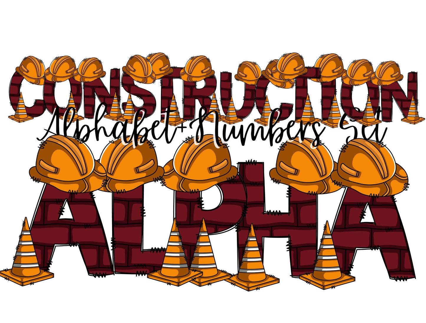 Construction Doodle Letters, Builder Alphabet, Construction Alphabet PNG, Entire Doodle Alphabet Uppercase Numbers PNG