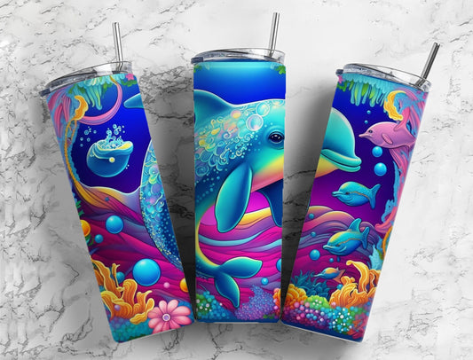 AlcohoDoll Ink phin 20oz Sublimation Tumbler Designs, 9.2 x Sea life Rainbow 8.3” Straight Skinny Tumbler Wrap PNG, Sublimation Design PNG