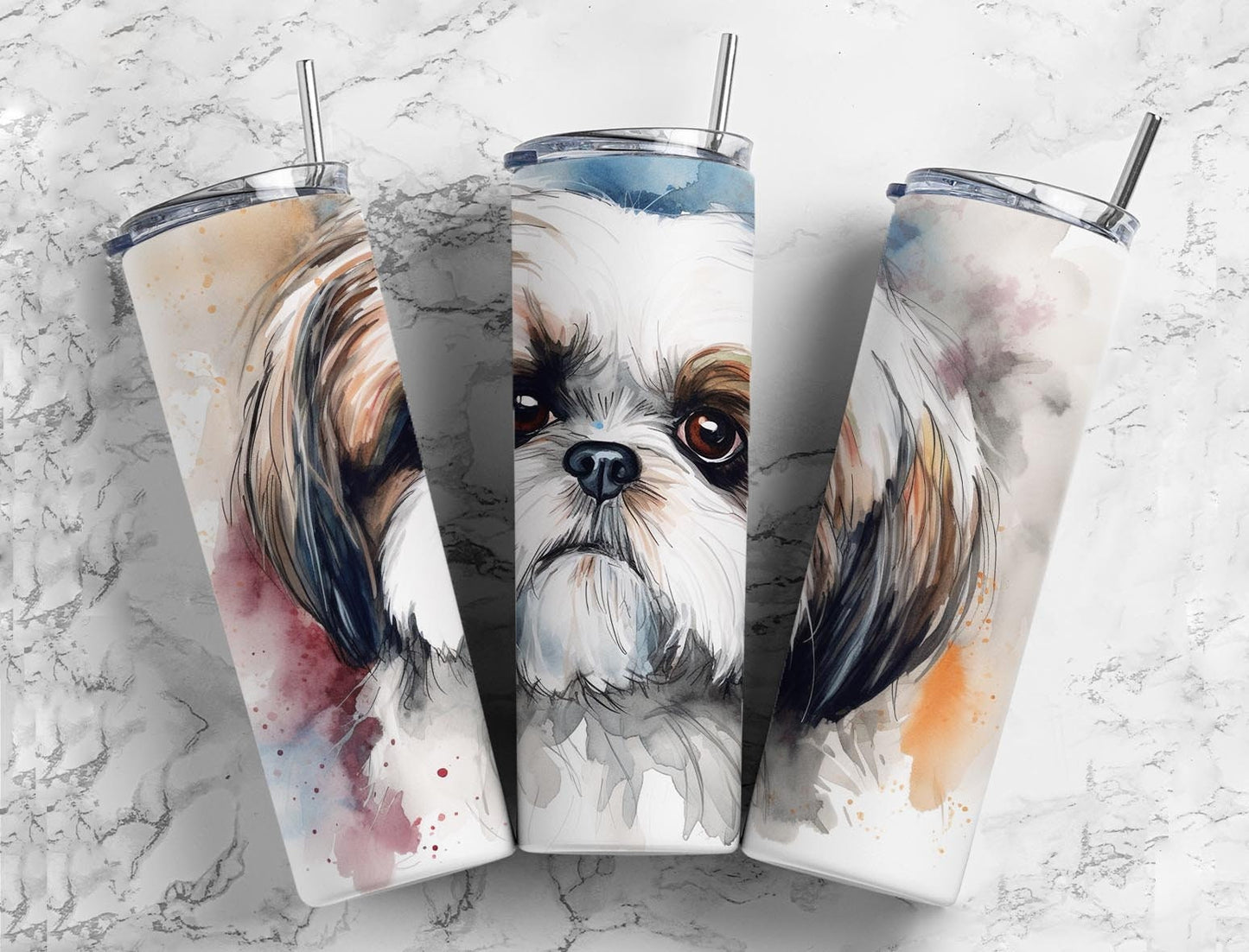 Shih tzu 20oz Sublimation Tumbler Designs, Neutral colored 9.2 x 8.3” Straight Skinny Tumbler Wrap PNG