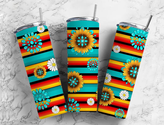 Turquoise Gem Serape 20oz Sublimation Tumbler Designs, Mexico Sunflower 9.2 x 8.3” Straight Skinny Tumbler, PNG 2