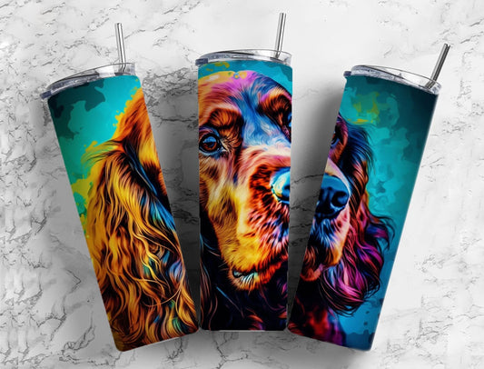 Colorful dog 20oz Sublimation Tumbler Designs, Neon rainbow 9.2 x 8.3” Straight Skinny Tumbler Wrap PNG