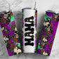 Purple Skull Purple yellow Flower 20oz Sublimation Tumbler Designs, Retro Mama 9.2 x 8.3” Straight Skinny Tumbler Wrap PNG, Mom Tumbler