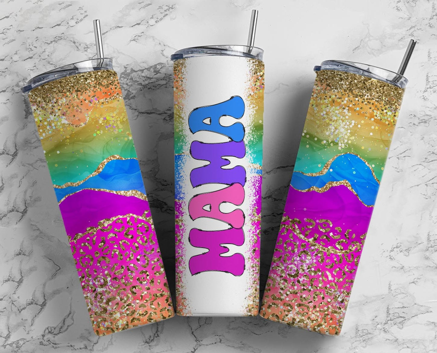 Rainbow Agate Purple yellow Flower 20oz Sublimation Tumbler Designs, Retro Mama 9.2 x 8.3” Straight Skinny Tumbler Wrap PNG, Mom Tumbler