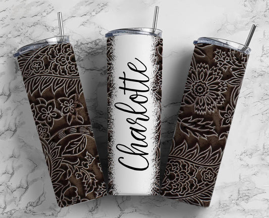 Brown floral 20oz Sublimation Tumbler Designs, Dark flowers 9.2 x 8.3” Straight Skinny Tumbler Wrap PNG