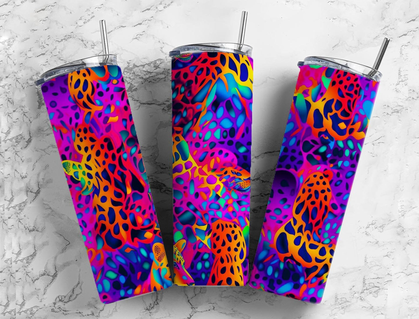 Colorful leopard print 20oz Sublimation Tumbler Designs, Rainbow animal print 9.2 x 8.3” Straight Skinny Tumbler Wrap PNG