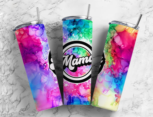 Retro Mama 20oz Sublimation Tumbler Designs, Alcohol Ink 9.2 x 8.3” Straight Skinny Tumbler Wrap PNG, Sublimation Design PNG