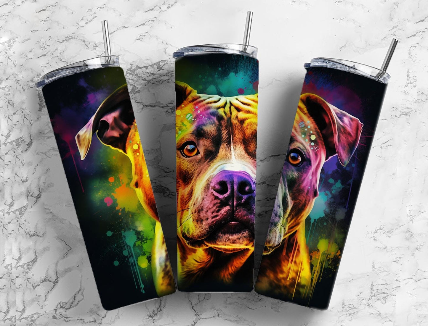 Staffordshire terrier 20oz Sublimation Tumbler Designs, Rainbow dog 9.2 x 8.3” Straight Skinny Tumbler Wrap PNG