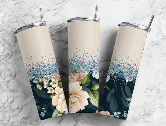 Boho Petals 20oz Sublimation Tumbler Designs, Iridescent Glitter Bache 9.2 x 8.3” Straight Skinny Tumbler, PNG 890