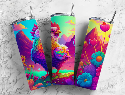 Chicken Colorful 20oz Sublimation Tumbler Designs, Mountain Floral 9.2 x 8.3” Straight Skinny Tumbler, Tumbler Wrap PNG