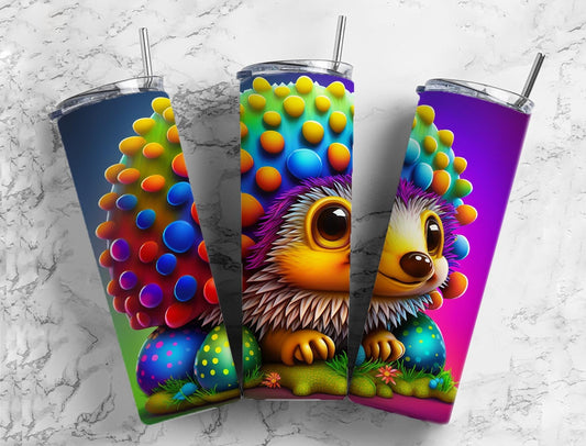 Cartoon hedgehog 20oz Sublimation Tumbler Designs, Colorful rainbow 9.2 x 8.3” Straight Skinny Tumbler Wrap PNG