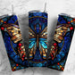 dark blue colorful 20oz Sublimation Tumbler Designs, butterfly 9.2 x 8.3” Straight Skinny Tumbler Wrap PNG