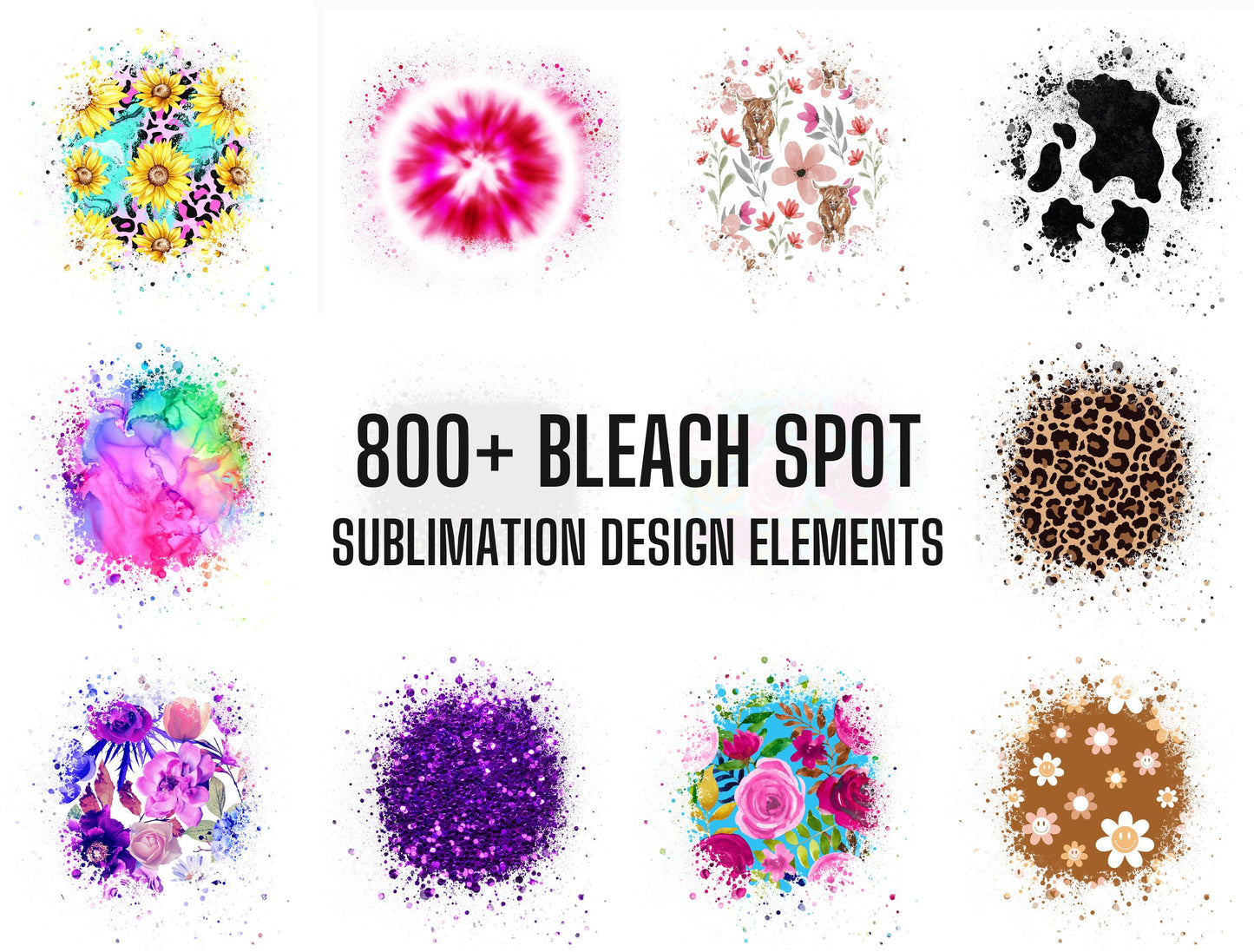 700+ Bleach Spot Circle Design Elements, Commercial Use, Round Sublimation Design Bundle, Add your own Photo Sublimation PNG,