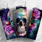 Rose skull 20oz Sublimation Tumbler Designs, Colorful floral 9.2 x 8.3” Straight Skinny Tumbler Wrap PNG