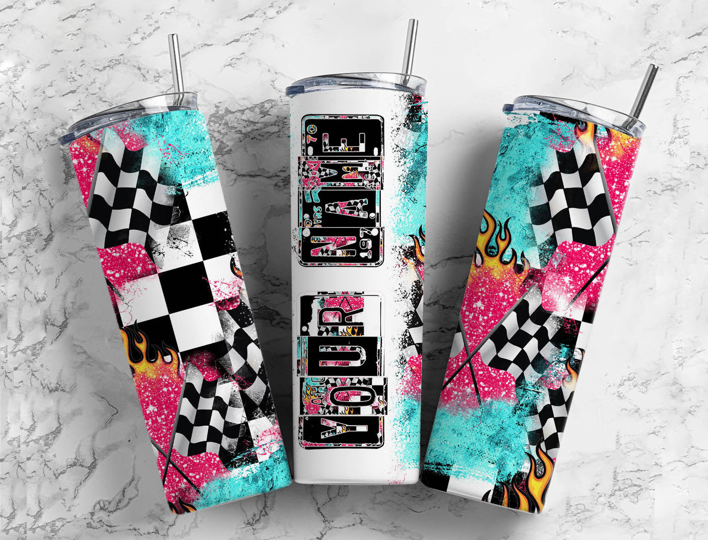 Checker board pattern Number Plate 20 oz Tumbler with Matching Alphabet PNG, Pink and blue Alphabet PNG Digital Download