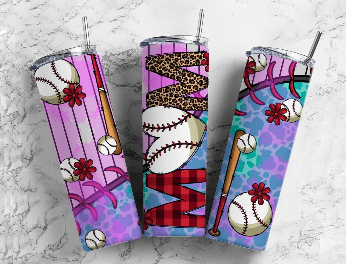 Baseball mom 20oz Sublimation Tumbler Designs, Pastel striped 9.2 x 8.3” Straight Skinny Tumbler Wrap PNG