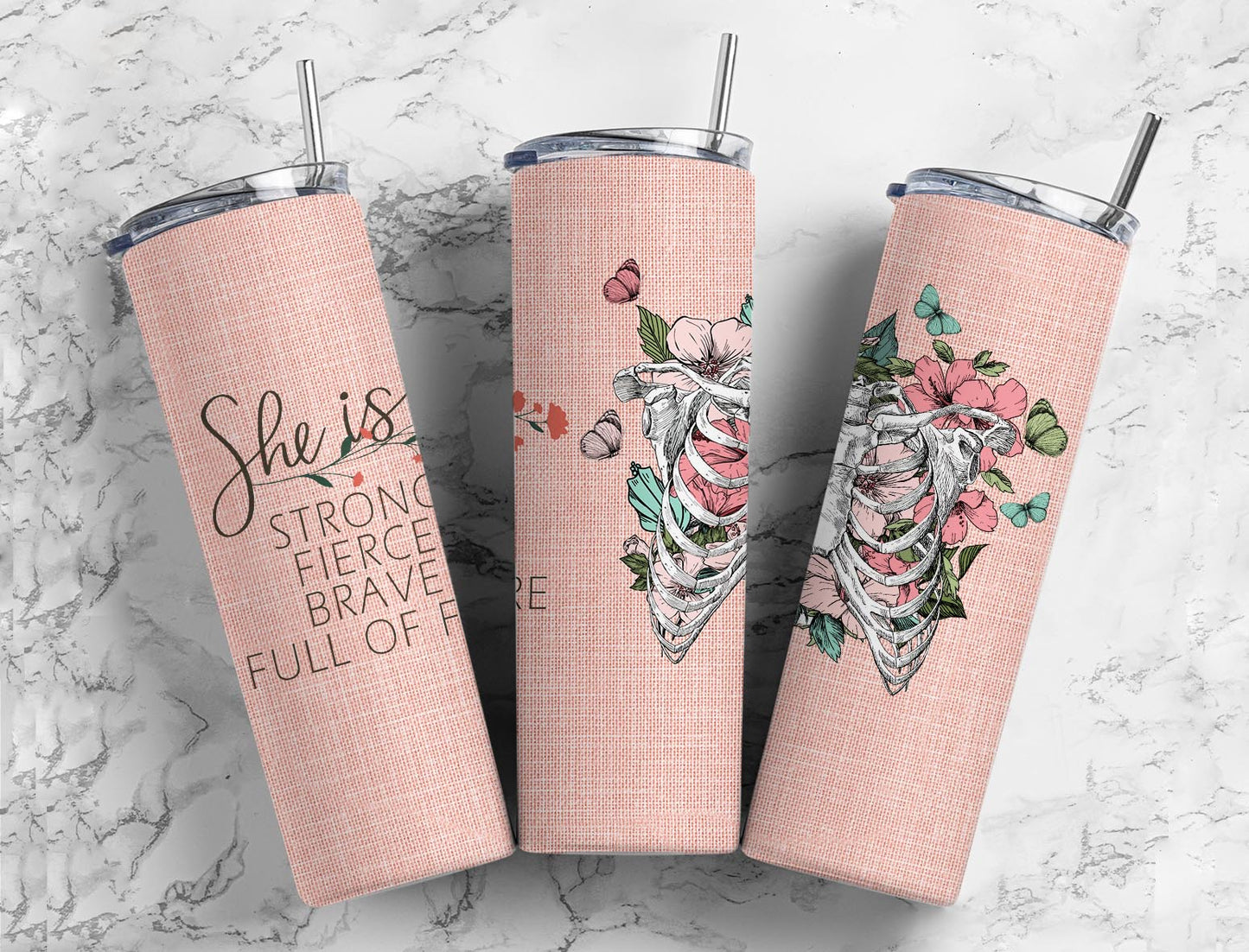 She is strong brave fierce 20oz Sublimation Tumbler Designs, 9.2 x 8.3” Straight Skinny Tumbler Wrap PNG