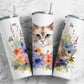 Colorful cat 20oz Sublimation Tumbler Designs, watercolor floral 9.2 x 8.3” Straight Skinny Tumbler Wrap PNG