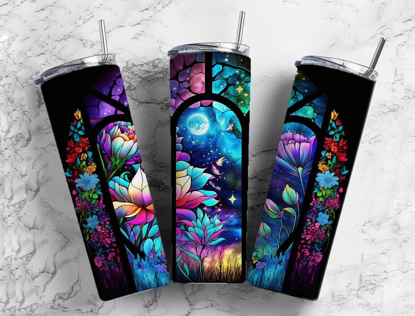 Stained glass floral 20oz Sublimation Tumbler Designs, Neon rainbow 9.2 x 8.3” Straight Skinny Tumbler Wrap (2023-04-18 16.05.23)