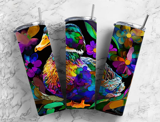 Rainbow duck 20oz Sublimation Tumbler Designs, alcohol ink 9.2 x 8.3” Straight Skinny Tumbler Wrap PNG