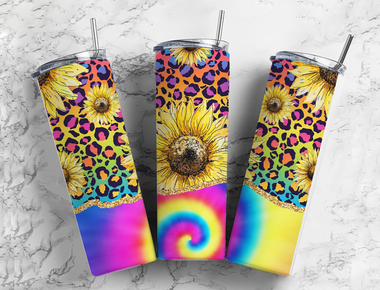 Sunflower Rainbow 20oz Sublimation Tumbler Designs, Leopard 9.2 x 8.3” Straight Skinny Tumbler Wrap PNG, Agate, Alcohol Ink, Tie Dye 26