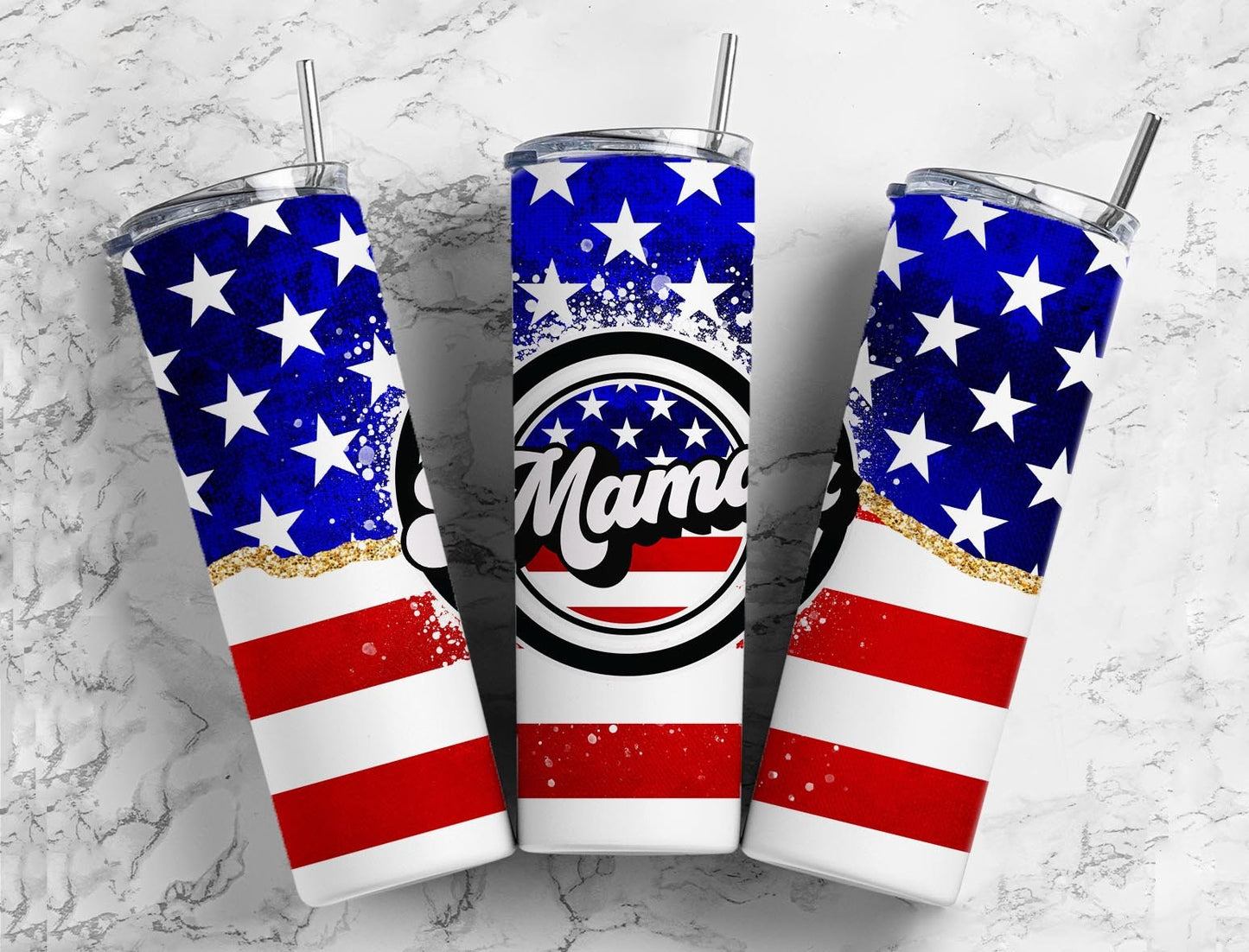 USA Mama 20oz Sublimation Tumbler Designs, American Retro 9.2 x 8.3” Straight Skinny Tumbler Wrap PNG, Sublimation Design PNG