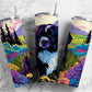 Colorful newfoundland dog 20oz Sublimation Tumbler Designs, Rainbow landscape 9.2 x 8.3” Straight Skinny Tumbler Wrap PNG