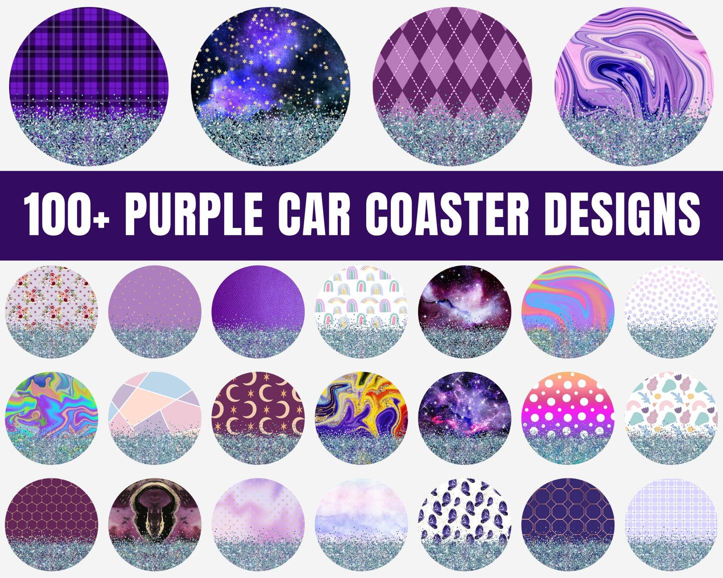 100+ Purple Glitter Car Coaster Sublimation Mega Bundle, Instant Download, Sublimation Coaster, Sublimation Designs, Car Coaster Design PNG