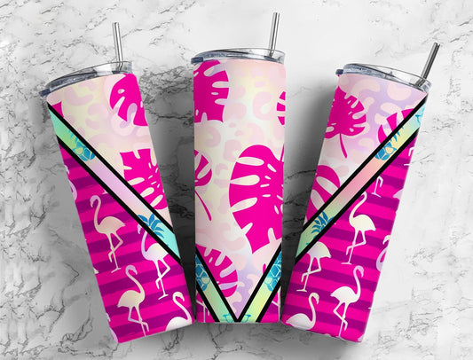 Pink flamingo 20oz Sublimation Tumbler Designs, Jungle leaf 9.2 x 8.3” Straight Skinny Tumbler Wrap PNG