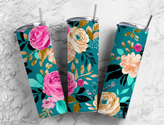 Colorful roses Keyword 20oz Sublimation Tumbler Designs, Rose floral 9.2 x 8.3” Straight Skinny Tumbler Wrap PNG