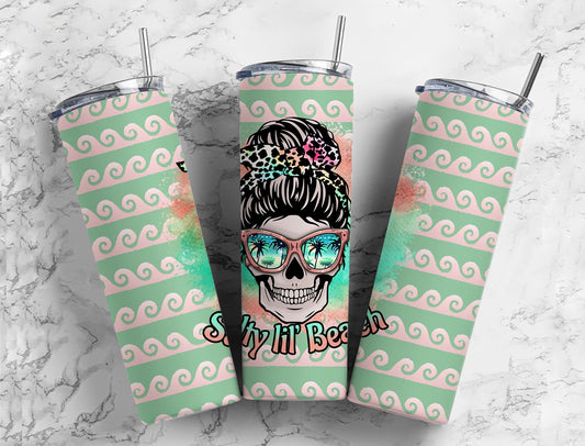 Salty Lil Beach Skull 20oz Sublimation Tumbler Designs, 9.2 x 8.3” Straight Skinny Tumbler Wrap PNG