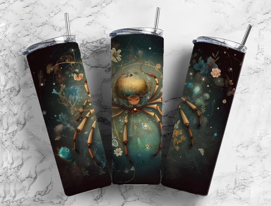 Spider 20oz Sublimation Tumbler Designs, Dark floral 9.2 x 8.3” Straight Skinny Tumbler Wrap PNG