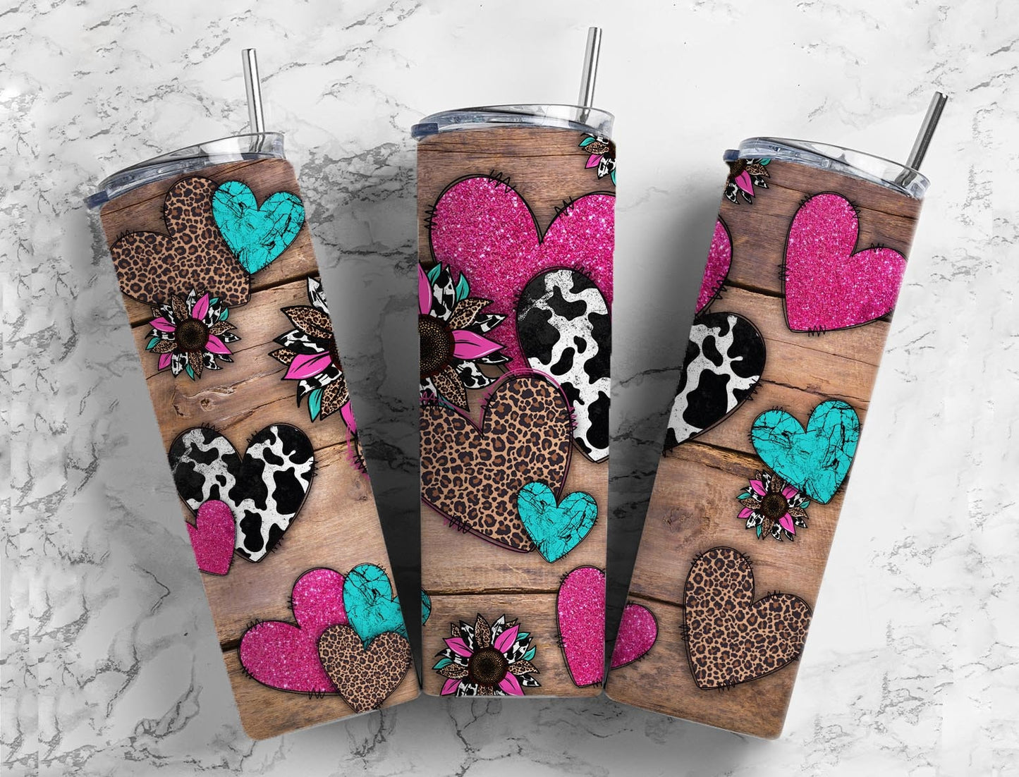 Western Heart 20oz Sublimation Tumbler Designs, Country Love 9.2 x 8.3” Straight Skinny Tumbler, Heart Tumbler PNG