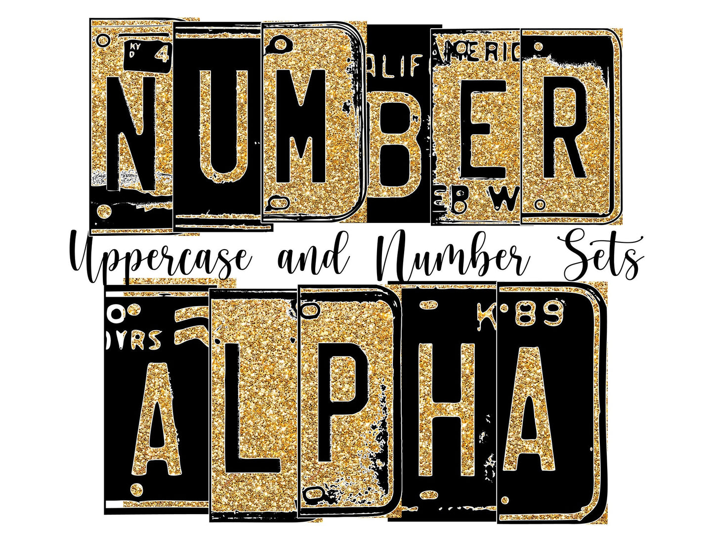 Gold Glitter Number Plate Alphabet Uppercase Numbers PNG, Alphabet PNG Digital Download