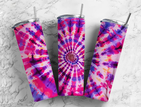 Tie dye spiral 20oz Sublimation Tumbler Designs, Pink swirl 9.2 x 8.3” Straight Skinny Tumbler Wrap PNG