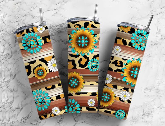 Turquoise Gem Serape 20oz Sublimation Tumbler Designs, Leopard Print Sunflower 9.2 x 8.3” Straight Skinny Tumbler, PNG 11