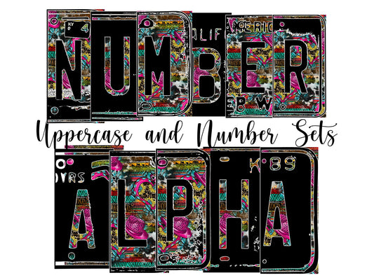 Pink Cowgirl Number Plate Alphabet Uppercase Numbers PNG, Country Western Alphabet PNG Digital Download