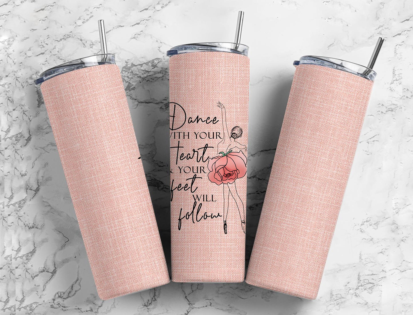 Dance with your heart and your feet will follow 20oz Sublimation Tumbler Designs, Ballet 9.2 x 8.3” Straight Skinny Tumbler Wrap PNG