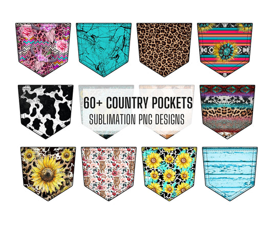 60+ Pocket Design Elements, Commercial Use, Sublimation Design Bundle, Western Country Sublimation PNG,