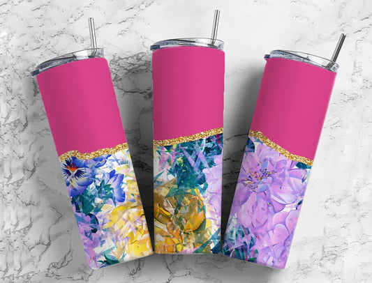 Aesthetic Florets 20oz Sublimation Tumbler Designs, Agate Glitter Pink 9.2 x 8.3” Straight Skinny Tumbler Wrap PNG