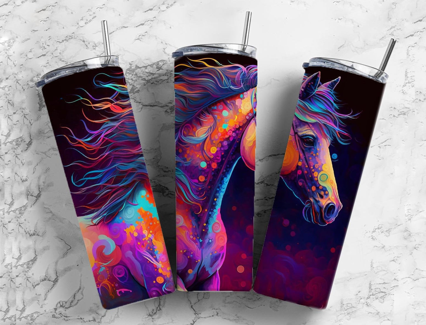 Colorful Horse mane 20oz Sublimation Tumbler Designs, rainbow colorful 9.2 x 8.3” Straight Skinny Tumbler Wrap PNG