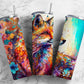 Rainbow fox 20oz Sublimation Tumbler Designs, Floral colorful 9.2 x 8.3” Straight Skinny Tumbler Wrap PNG