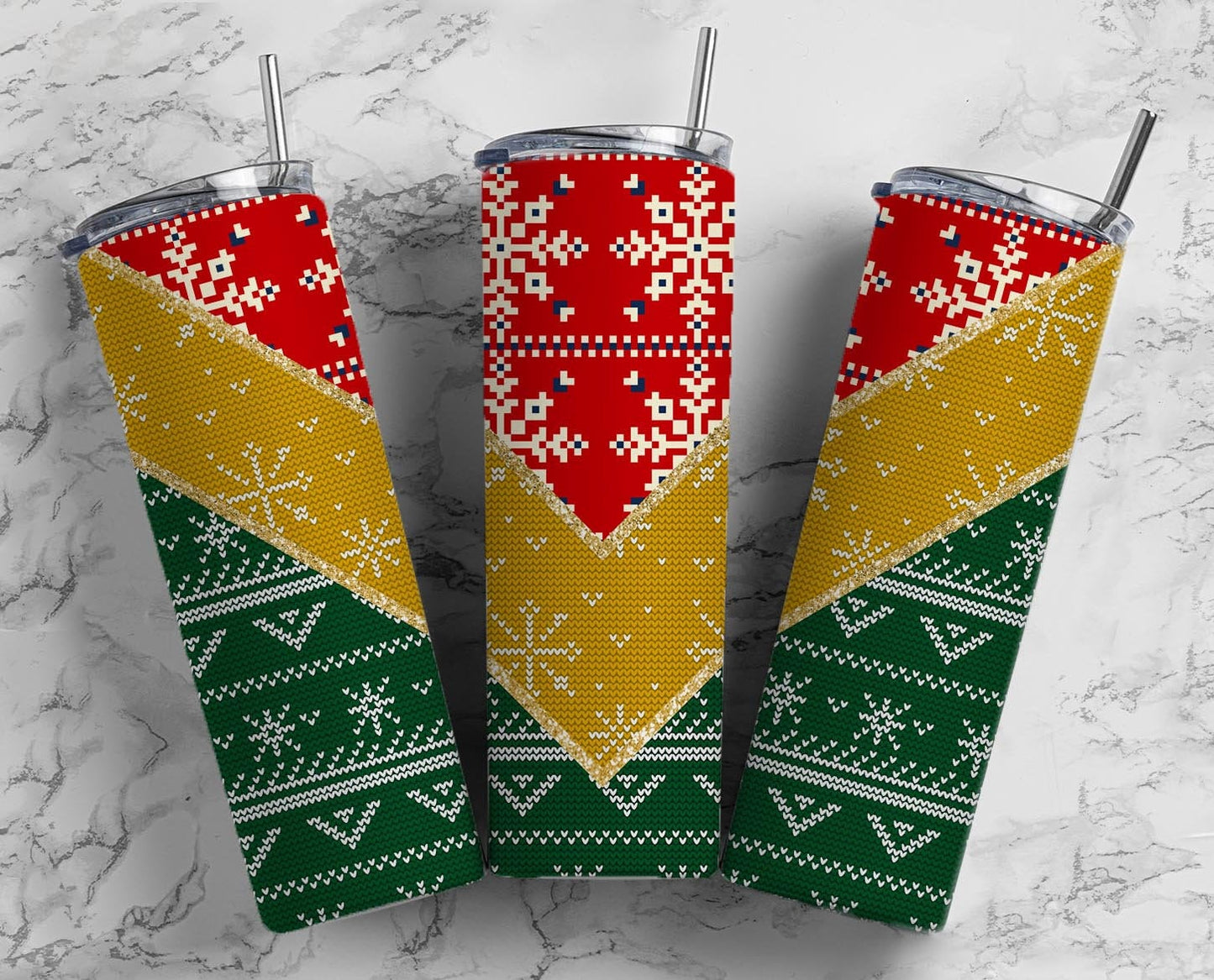 Ugly Sweater 20oz Sublimation Tumbler Designs, Holiday Green and Red 9.2 x 8.3” Straight Skinny Tumbler Wrap, Snowflake Aesthetic Tumbler