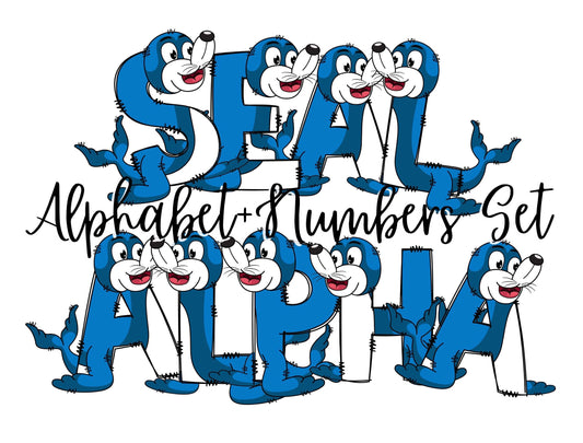 Seal Doodle Letters Alphabet with Uppercase and Numbers PNG, Alphabet PNG Digital Download PNG