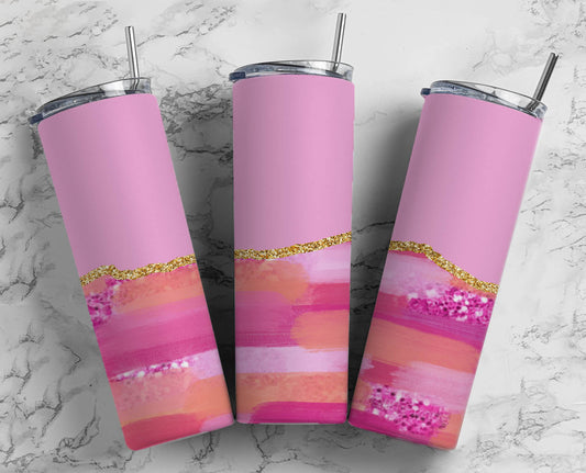 Pink Orange Agate 20oz Sublimation Tumbler Designs, Gold Agate Line 9.2 x 8.3” Straight Skinny Tumbler Wrap PNG 73