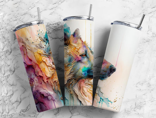 Wolf 20oz Sublimation Tumbler Designs, Alcohol Ink Watercolor 9.2 x 8.3” Straight Skinny Tumbler, Tumbler Wrap PNG