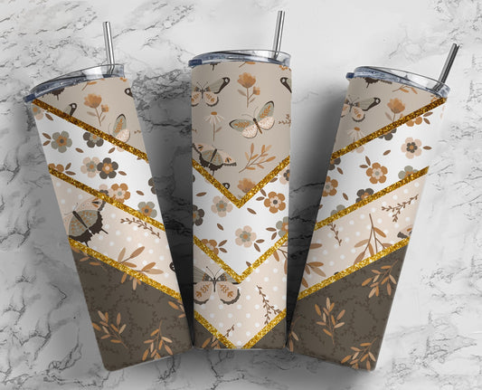 Aesthetic Floral 20oz Sublimation Tumbler Designs, Boho Butterfly V Split 9.2 x 8.3” Straight Skinny Tumbler Wrap PNG 66