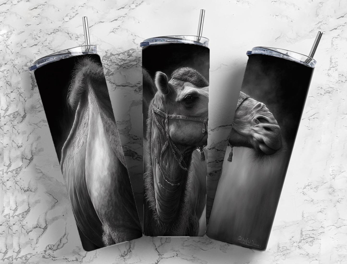 Camel 20oz Sublimation Tumbler Designs, Charcoal Painting 9.2 x 8.3” Straight Skinny Tumbler, Tumbler Wrap PNG