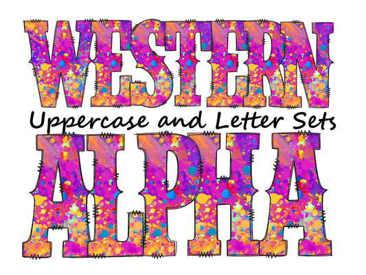 Colorful paint splatter Doodle Letters Western Alphabet, Acrylic pour Alphabet PNG, Entire Doodle Alphabet Uppercase and Numbers PNG