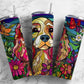 Cocker spaniel 20oz Sublimation Tumbler Designs, Rainbow floral 9.2 x 8.3” Straight Skinny Tumbler Wrap PNG